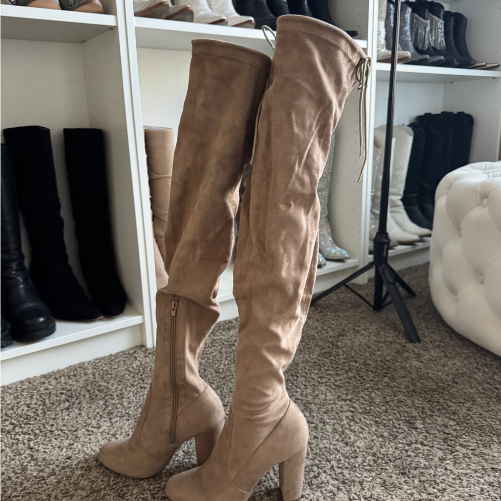 Lulu's Taupe Over-the-Knee Boots